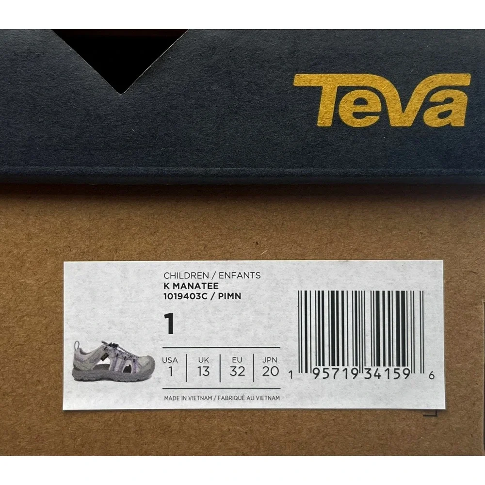 Teva Manatee Youth Girls Sport Sandals Size 1 Gray‎ Lavender Closed Toe Shoes